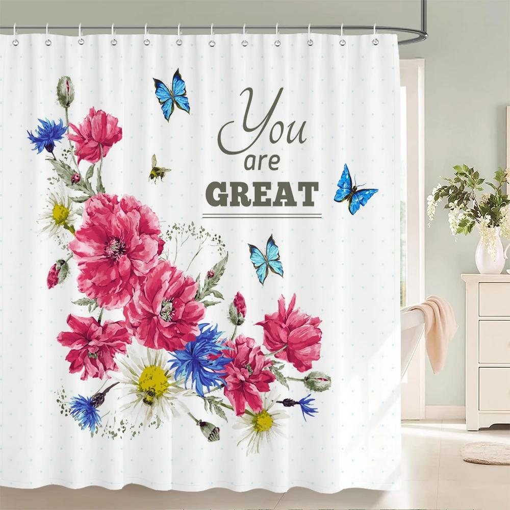 Home shower curtain for bathroom waterproof fabric modern minimalist floral style bathroom Curtain with hooks decorative curtain