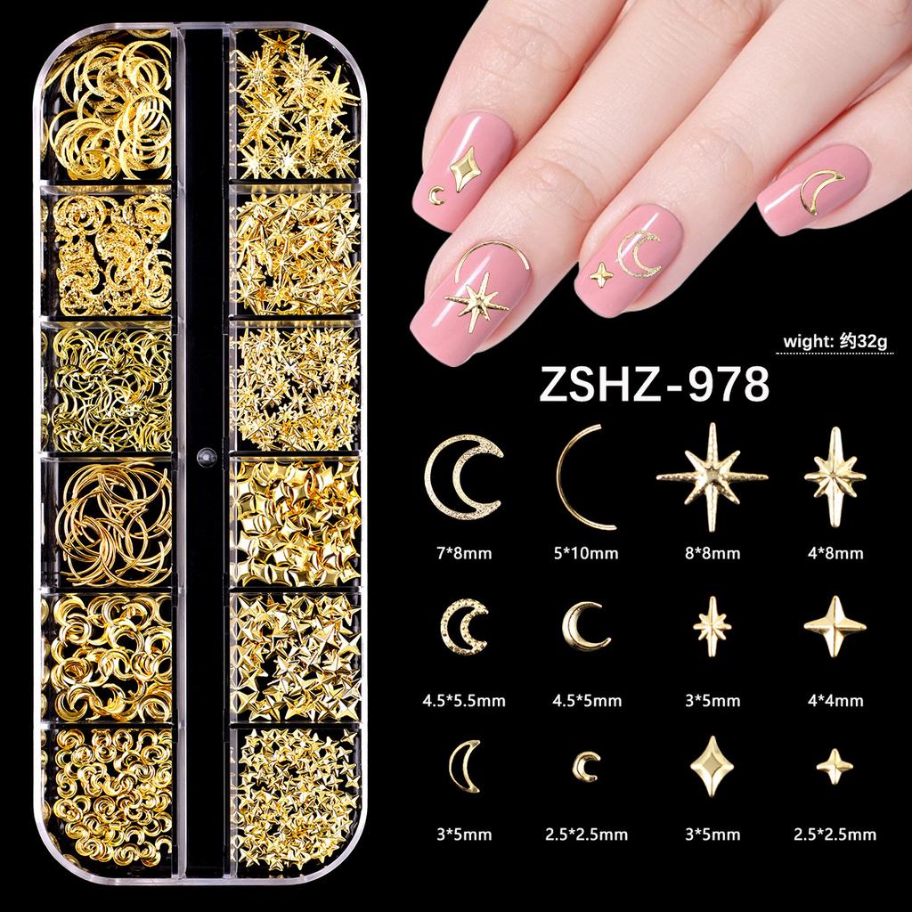 Japanese Bow Strip Box, Gold And Silver Nail Art Rivets, Half A Piece, Round Beads, Small Rice Grains, Butterfly Metal Nail Patch.