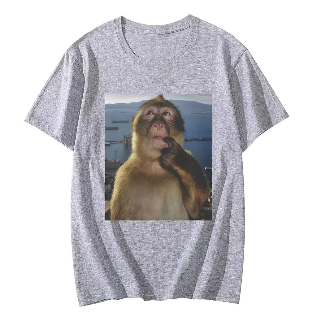 Thinking Funny Monkey Meme Graphic T Shirts Unisexs Unisexs High Street Fashion Trend Tshirt Summer Casual Loose Cotton Tshirts