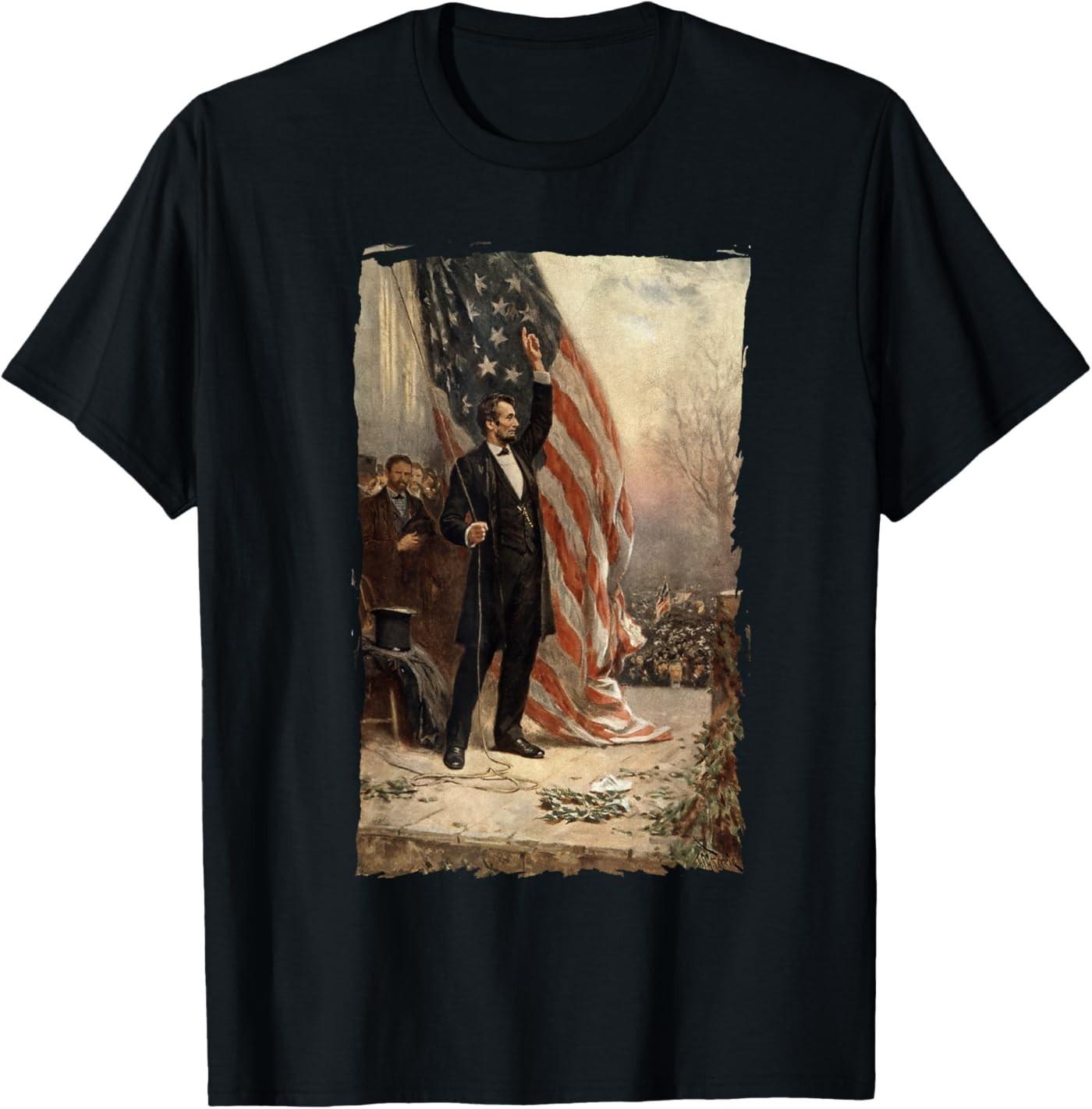 4th of July Independence Day American Flag Abraham Lincoln T-Shirt XXXL