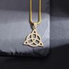 Statement Fashion Irish Celtic Knot Gemstone Pendant Stainless Steel Witchcraft Witch Knot Necklace for Men Women Amulets