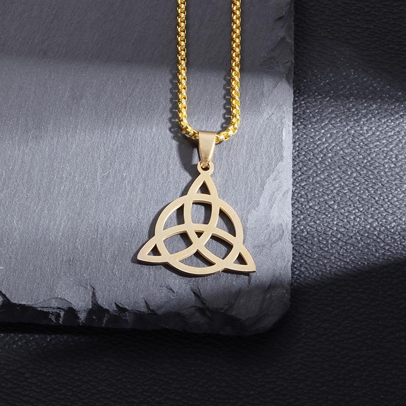 Statement Fashion Irish Celtic Knot Gemstone Pendant Stainless Steel Witchcraft Witch Knot Necklace for Men Women Amulets