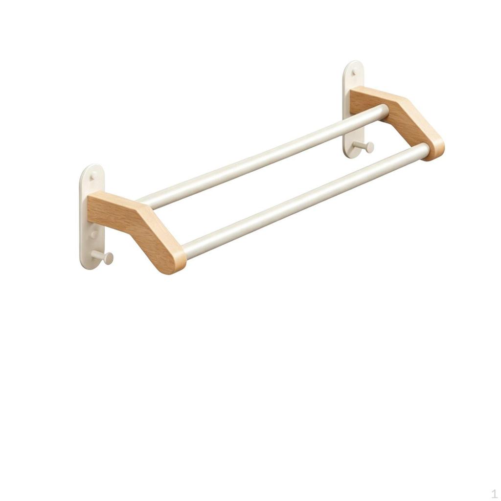 Portasciugamani in Legno Nessun Attrezzo Richiesto Installa Doppio Barre Facile Installazione Storage Bagno 40CM