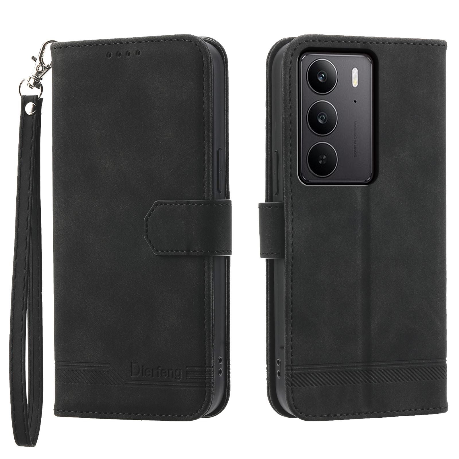 

DIERFENG DF-03 For Realme C75 4G/Realme V60 Pro 5G Leather Case Lines Imprint Wallet Phone Cover Black