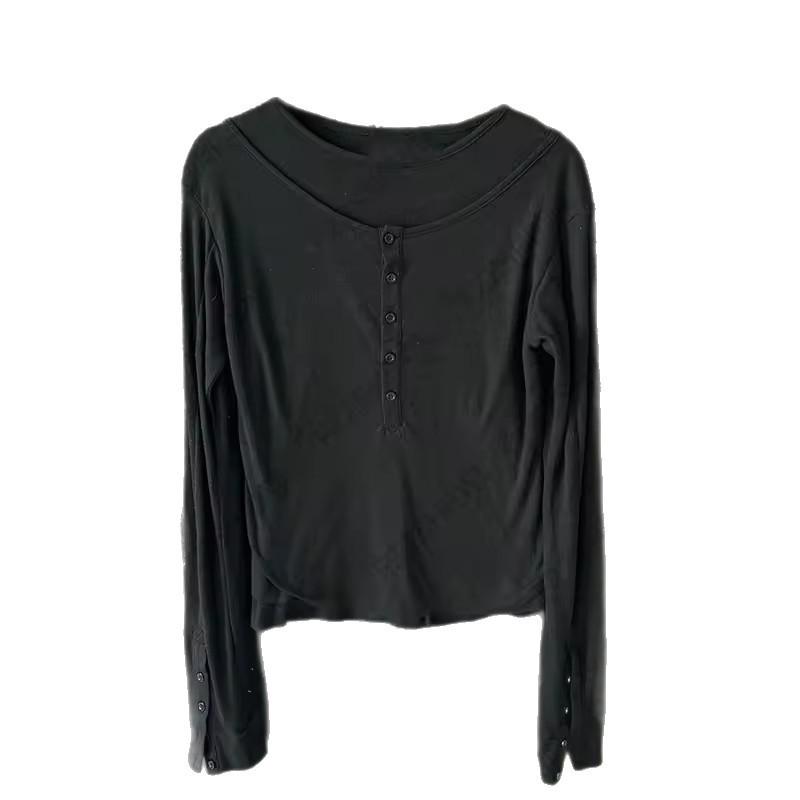 Unisex European & American Style Double-Layer Long-Sleeve Button-Up T-Shirt