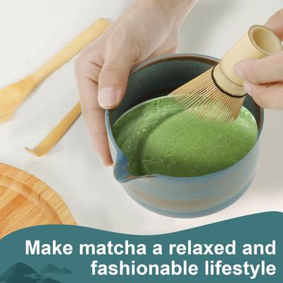 4Pcs Japanese Tea Set Traditional Matcha Whisk Ceramic Bowl Matcha Latte Drinks Making Kit for Cafe Beverage Shop Matcha Tea Set