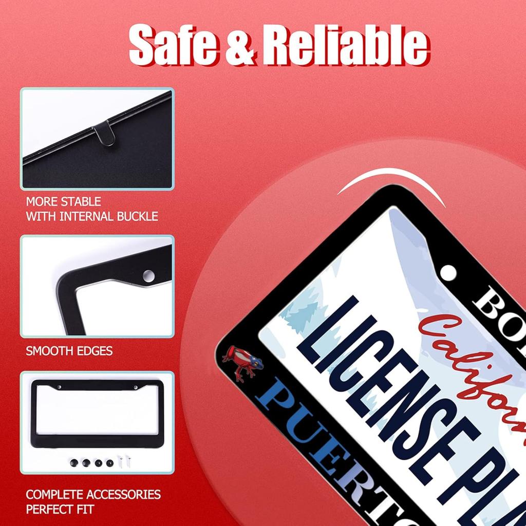 Boricua Puerto Rico Flag Frog Personalise License Plate Frames n License Plate Frame Car Universal Accessories Stainless Steel Cars Decor Fits