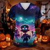 Women's Halloween Print Scrub Top V-Neck with Pockets Comfortable Fit for Work and Costume