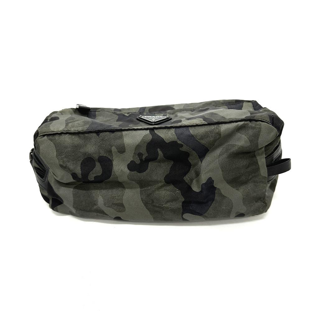 PRADA 2N0029 Triangle logo camouflage Clutch bag, handbag Nylon gray