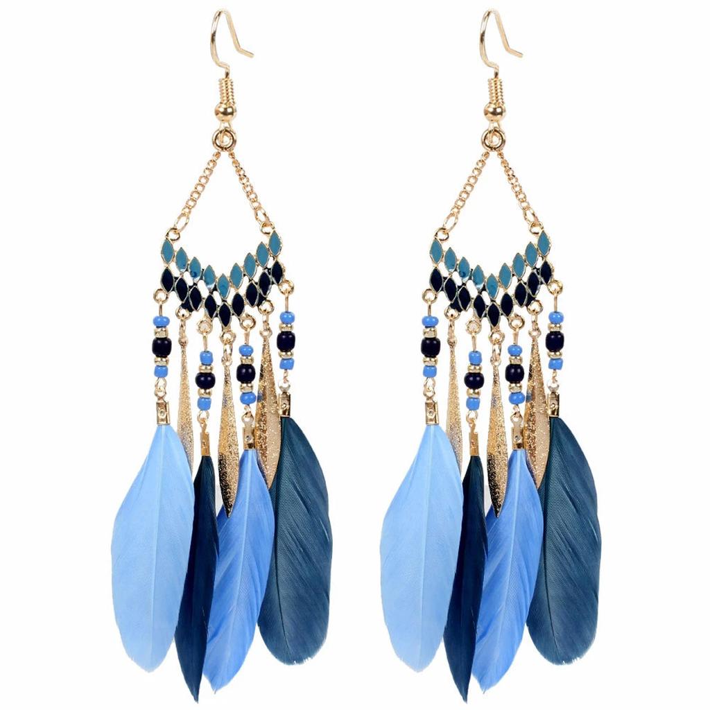 Feather Earrings for Women, Long, Atmospheric, Slimming, Travel Earrings, Ethnic Style Holiday Accessories