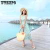 WTEMPO Women's Summer V-neck Dress Seaside Vacation Print Beach Dress Bohemian Waist Dress Temperament Loose Floral Dress Fairy Dress