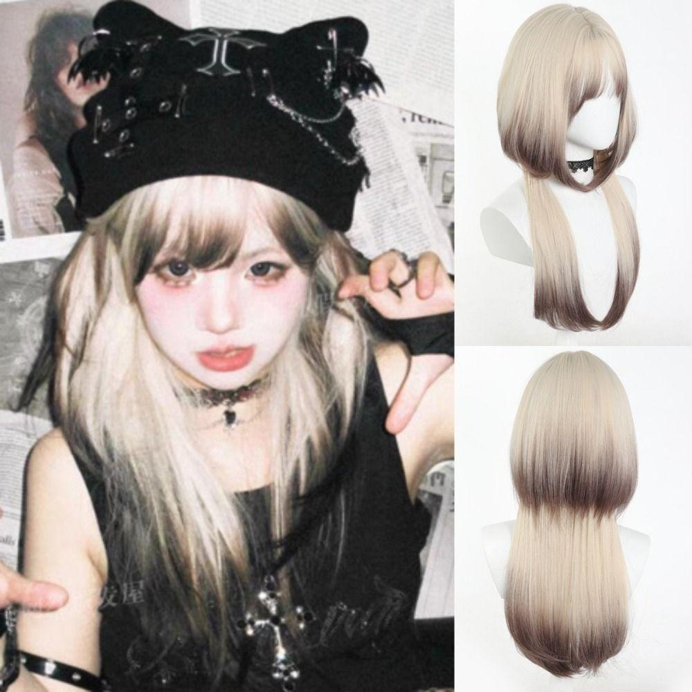 Cosplay Blonde Ombre Brown Wig Harajuku Jellyfish Head Hime Cut Wig Role-playing