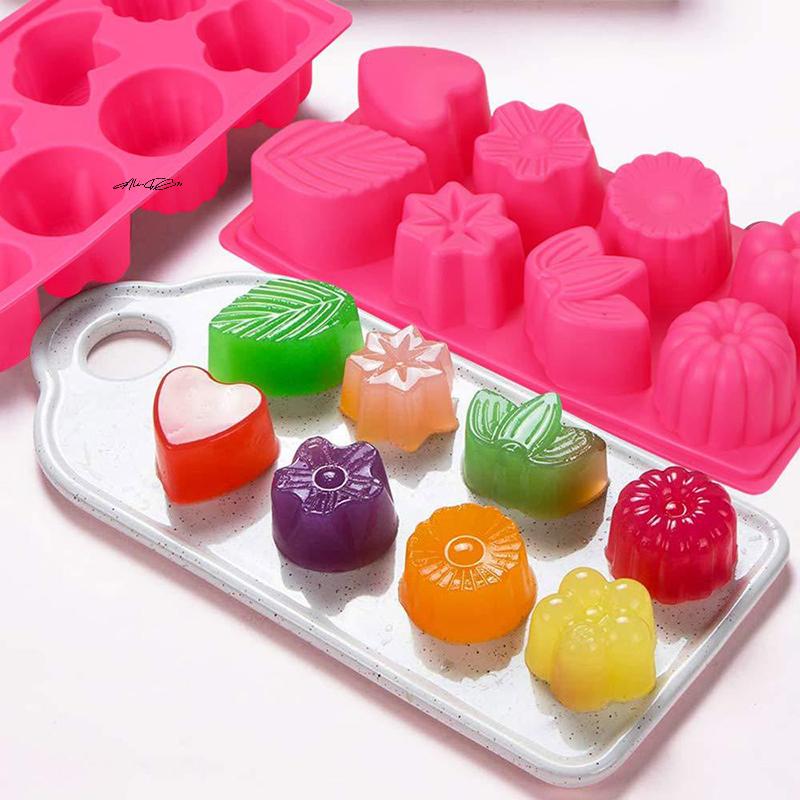 8 Compartment Jelly Mold Silicone Fondant Flower Heart Cake Chocolate Mould Reusable Kitchen Home Baking Tool