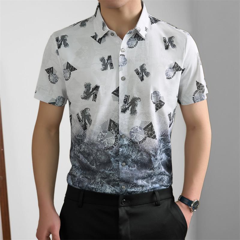 Summer Men s Lapel Collar Loose Fit Casual Versatile Breathable Comfortable Fashion Short Sleeve Shirt M