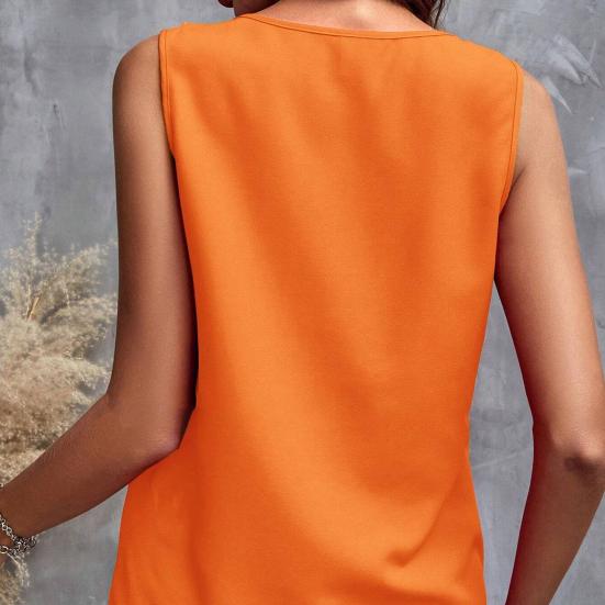 Yousheng Women Vest Solid Color V-Neck Ruffle Trim Sleeveless Blouse Loose Fit Summer Pullover Tops Daily Wear