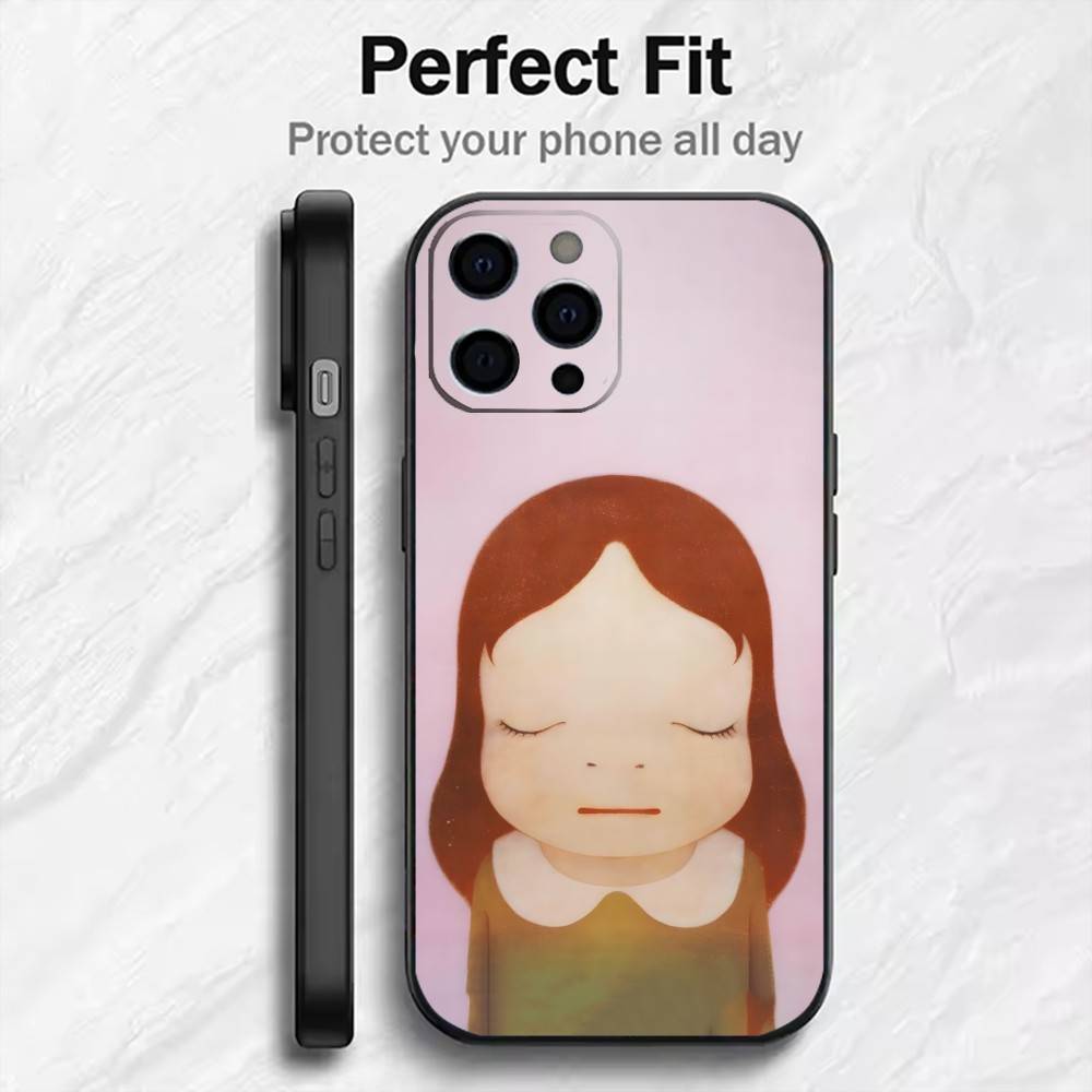 Cute Drawing Art Y-Yoshitomo N-Nara-a Phone Case For iPhone17,16,15,14,13,12 Plus,Max Soft Silicone Black Cover iPhone17