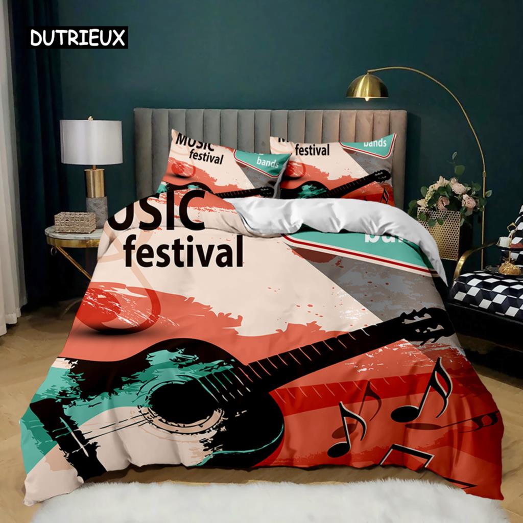 Guitar Duvet Cover Set Electric Guitar In Burning Musical Creativity Concept Music Double Queen King Size Polyester Qulit Cover