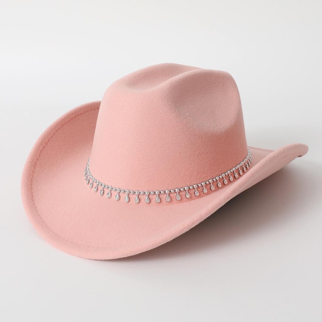 Western Cowboy Top Hat Men's and Women's Rhinestone Water Drop Casual Top Hat Party Jazz Hat