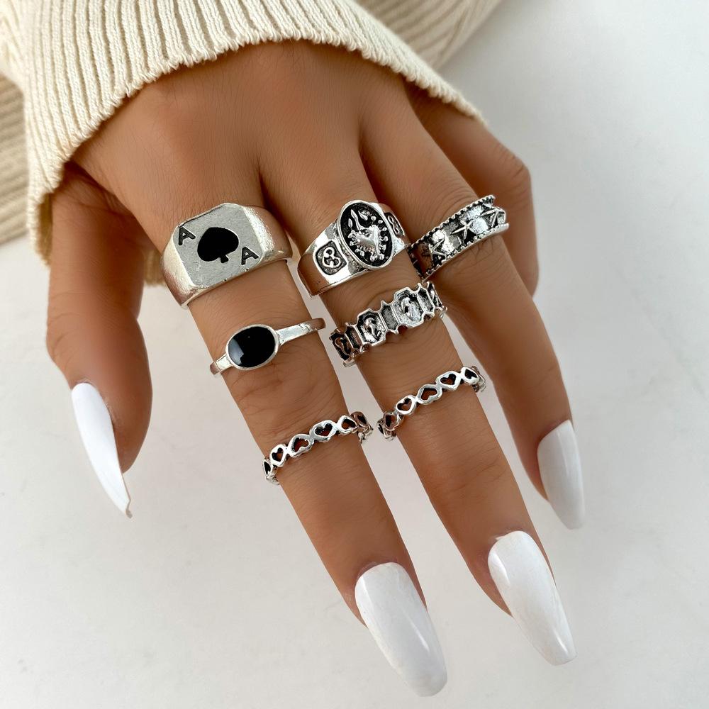 Retro Silver Color Heart Butterfly Ring For Women Punk Geometric Antique Snake Opening Adjustable Rings Y2K Trendy Jewelry Gifts