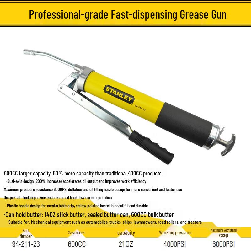 STANLEY 600CC Manual High-Pressure Grease Gun