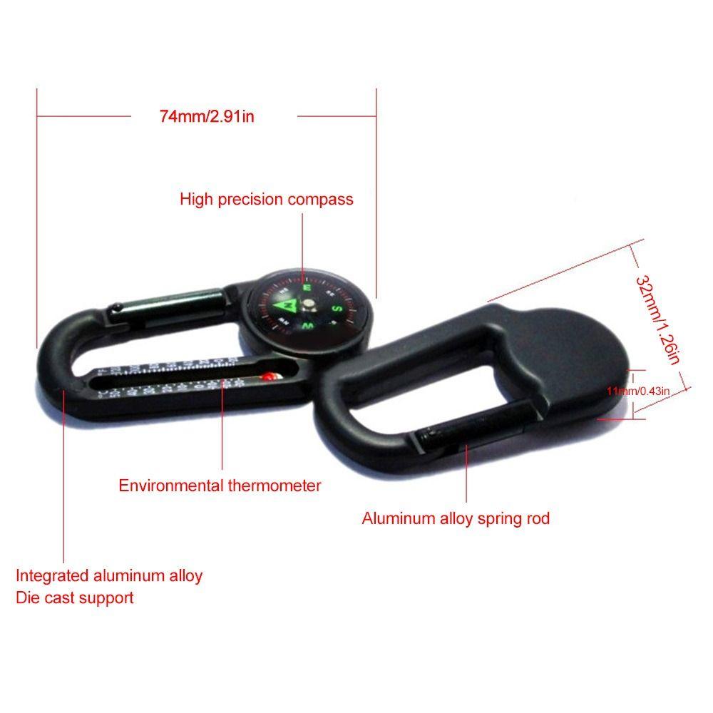 Compass 3 in1 Multifunctional Keychain Thermometer Hook Mini Compass Hiking