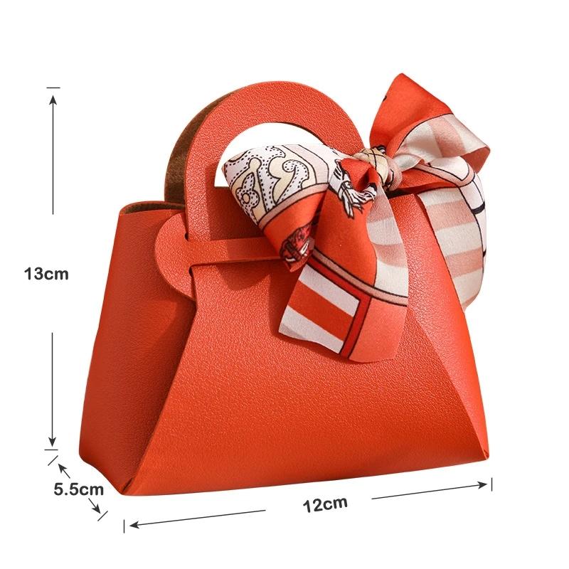 Schleife Band Leder Mini Handtasche Geschenktüten Süßigkeiten Verpackung Box Verpackung Tasche Verteilung Taschen Hochzeitsgeschenk Süßigkeiten Box 5St