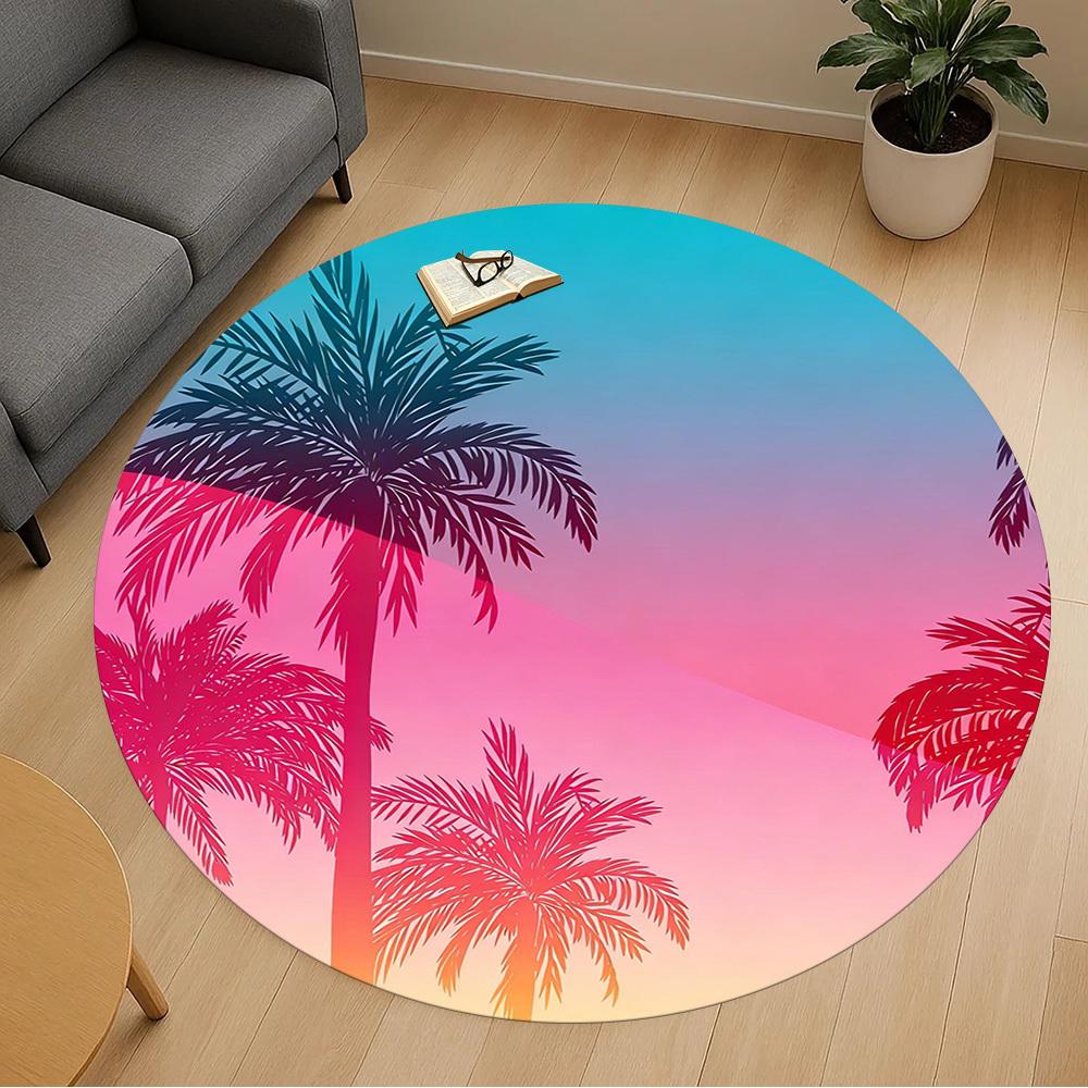 1pc palm trees sunset Round Chair mat office Area Rug - Non-Slip, Floor Mat for Office, Bedroom, and Indoor Decor p127258
