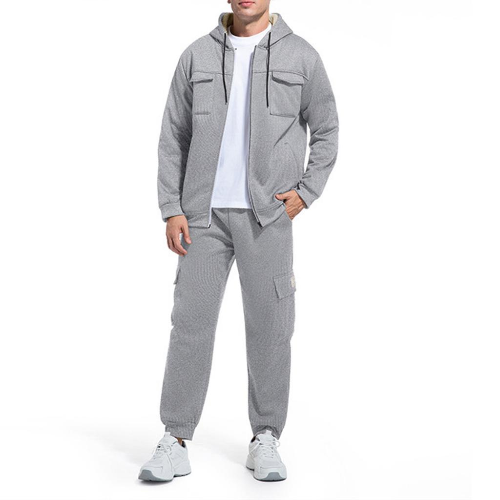 Men Waverg Zipper Pocket Flip Collar Self-Cultivation Cardigan Jacket Set