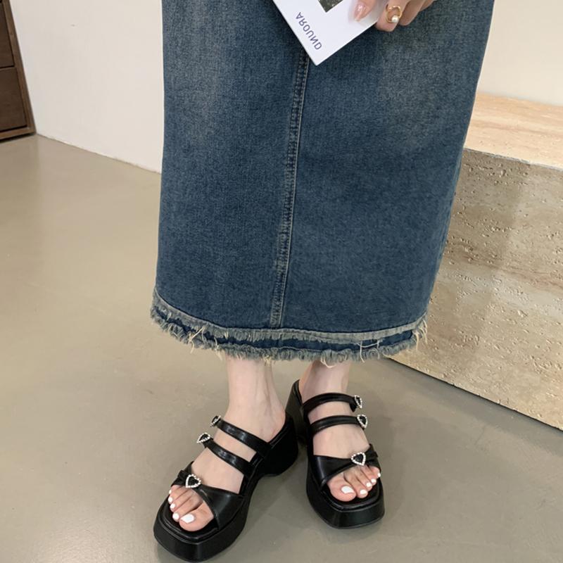 Summer Women Fashion Platform Heel Slippers Crystal Decoration Shoes Ladies Casual Dress Street Style Shoes Slides