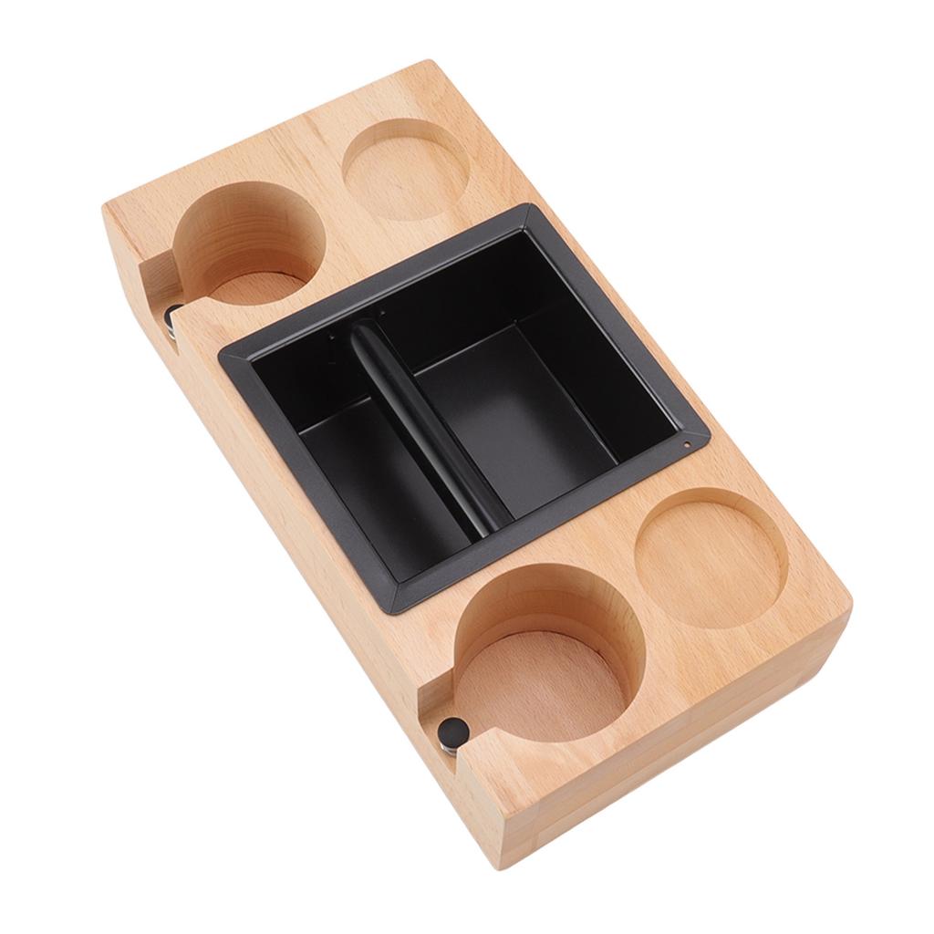Wooden Coffee Tamper Holder Stand Tamping Station with Knock Box Grounds Container Birch