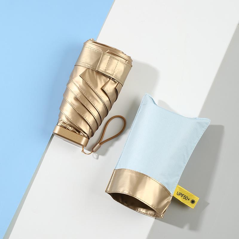 Compact Gold Umbrella: Ultra-light 6-Rib Folding Dual-use for Sun and Rain Protection