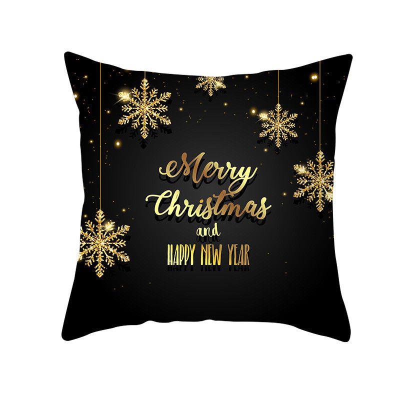 18" Merry Christmas Cushion Cover Home Decor Xmas Throw Pillow Case Gold Black