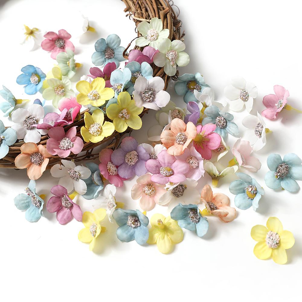 50/100Pcs 2cm Daisy Artificial Flowers Head Small Silk Multicolor Fake Flower Crown For Wreath DIY Craft Home Wedding Decoration