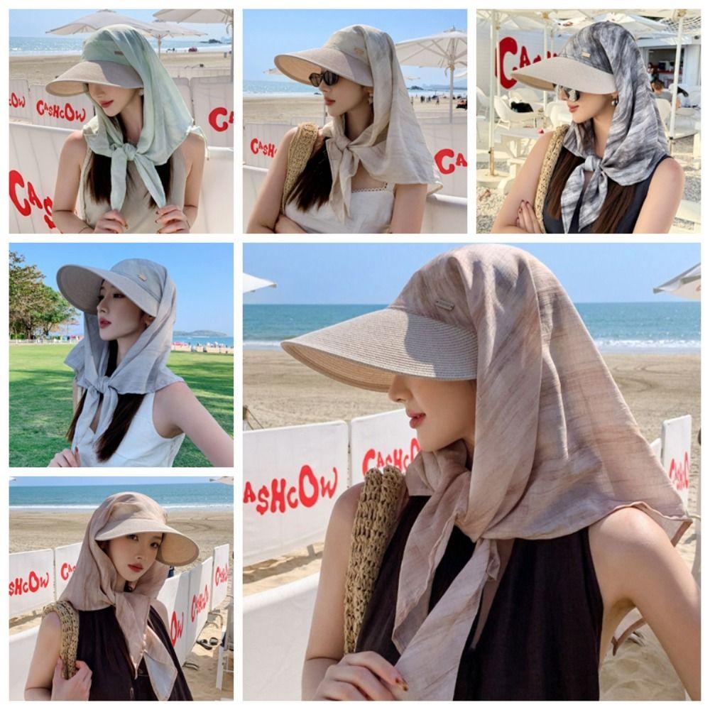 Wide Brim Summer Sun Hat Korean Style Strappy Scarf Hat Retro Scarf Baseball Cap Women