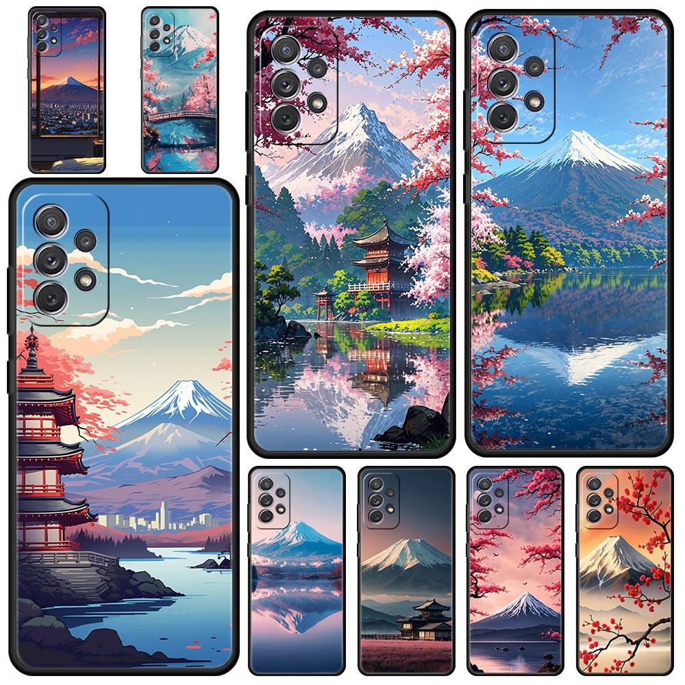 Japan Mount Fuji Cherry blossom Case For Samsung A15 A13 A51 A71 A41 A31 A21S A03S A05 A35 A55 A23 A25 A33 A53 A73 5G Cover