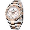 Men's Wristwatch PD-1644 Rose Gold and White Ceramic Bezel Quartz Chronograph Waterproof Stainless Steel Band Sapphire Glass Business
