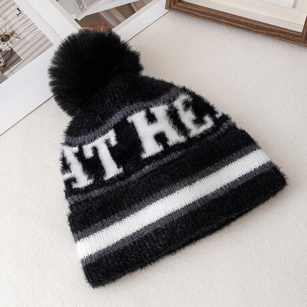 Neuer Stil Mode HEAT Buchstaben Mütze Kappen Bommel Warme Wintermütze Y2K Mütze für Frau Mädchen