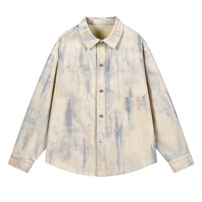 Camiseta Tie-dye Jaqueta Novo Estilo Outono e Inverno Jaqueta Trendy de Veludo Cotelê Top Bolso de Trabalho Camisa de Manga Comprida