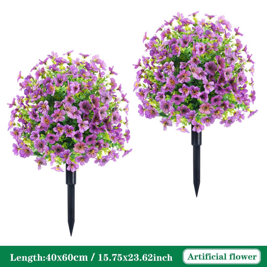 Violet Eucalyptus Garden Stake: Realistic Faux Flower Decoration with Ground Peg