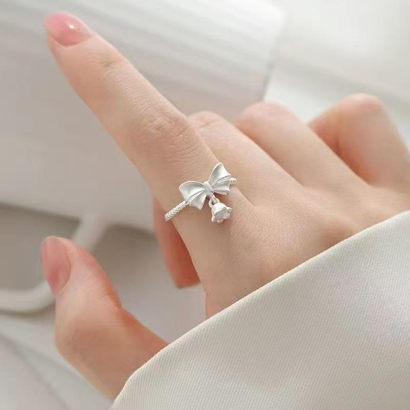 Sweet Bow Adjustable Silver Ring for Women – Versatile, Fashionable, and Simple