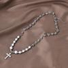 Luxurious Titanium Steel Cross Necklace For Men And Women With Handmade Design And Elegant Pearl Accents