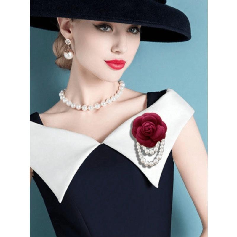 1pc Elegant Women's Camellia Flower Faux Pearl Tassel Brooch Pin for Shirt Collar Clothing Accessory, Party and Wedding Gift Valentines