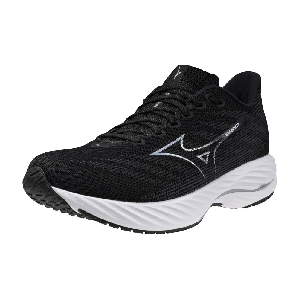 Mizuno Wave Rider 28 Running Size for and Thick Sole Shoes, Men's, Black/Silver/White, 26.0 cm, 2E, Jogging, Marathons, Training, Sports, Lightweight,