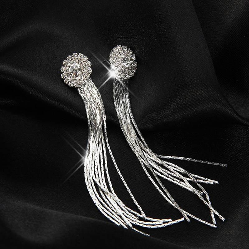 Jewelry Personality Temperament Crystal Tassel Earrings Bridal Wedding Earrings For Women Long Hanging Earrings