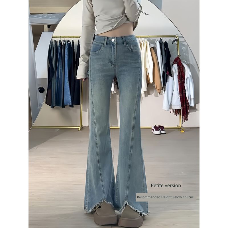 

Vintage Blue Frayed Hem Flared Jeans for Women, 2026 Spring New Style, Plus-Size Slimming Bell-Bottom Pants for Petite Figures Light Blue Little Man 2XL