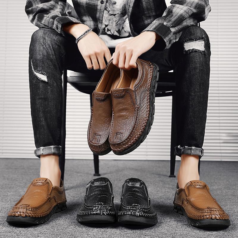 Fashion Golden Sapling Man Loafers Genuine Leather Shoes Handmade Sewing Men's Casual Business Shoe Leisure Party Flats Office Loafers