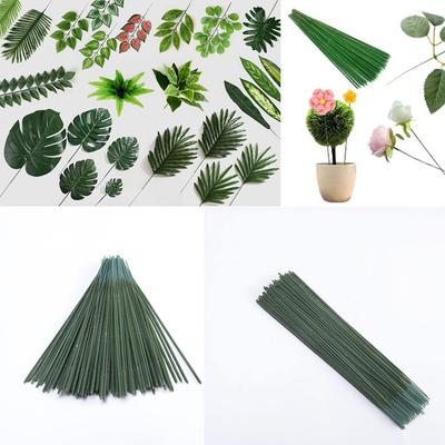 Artificial Plants Green Flower Stems Iron Wire Wedding Celebration Bridal Bouquet Festival Home Wreath DIY Manual Material Decor