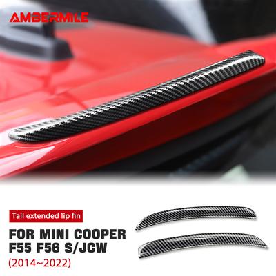 AMBERMILE 2pcs Sport Red Carbon Fiber Pattern Rear Wing Trim Spoiler Extension Lip Fins for MINI COOPER F55 F56 S JCW