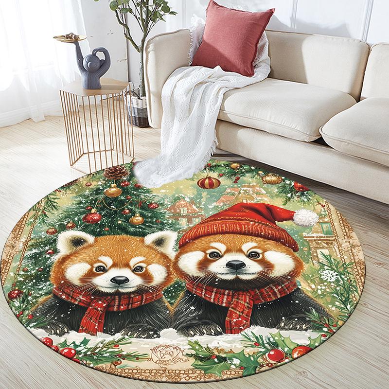 

Christmas Red Panda pattern round rug,Carpet Rug for Living Room Bedroom Sofa Playroom Decor,Non-slip Floor Mat,Holiday Gifts and Birthday Gifts 80cmx80cm