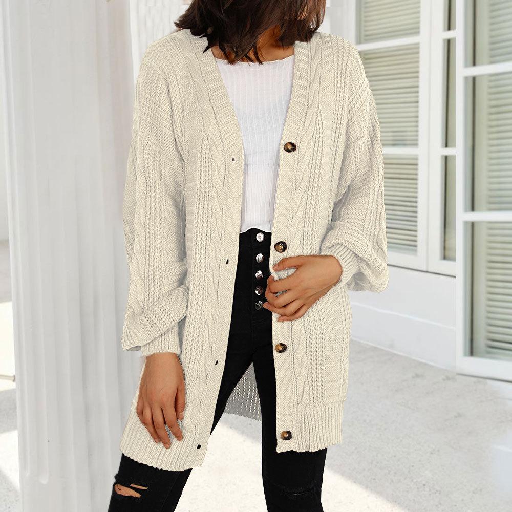 

Жіночий осінньо-зимовий в язаний однотонний кардиган з V-подібним вирізом і закрученим рукавом-ліхтариком XL білий